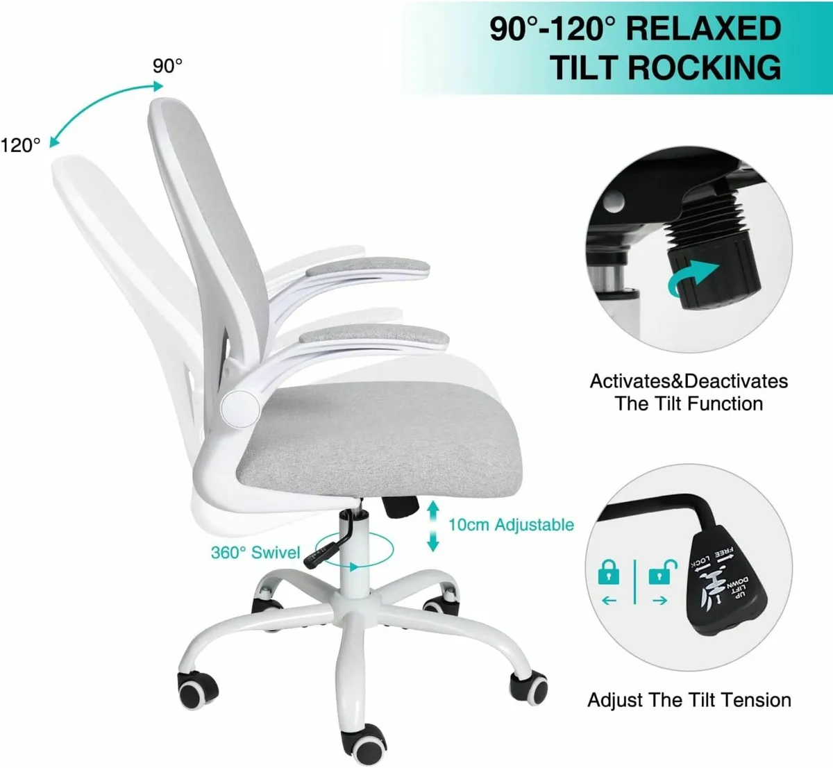 Ergonomic Desk Chair Flip-up Armrest Mesh Grey - Image 4
