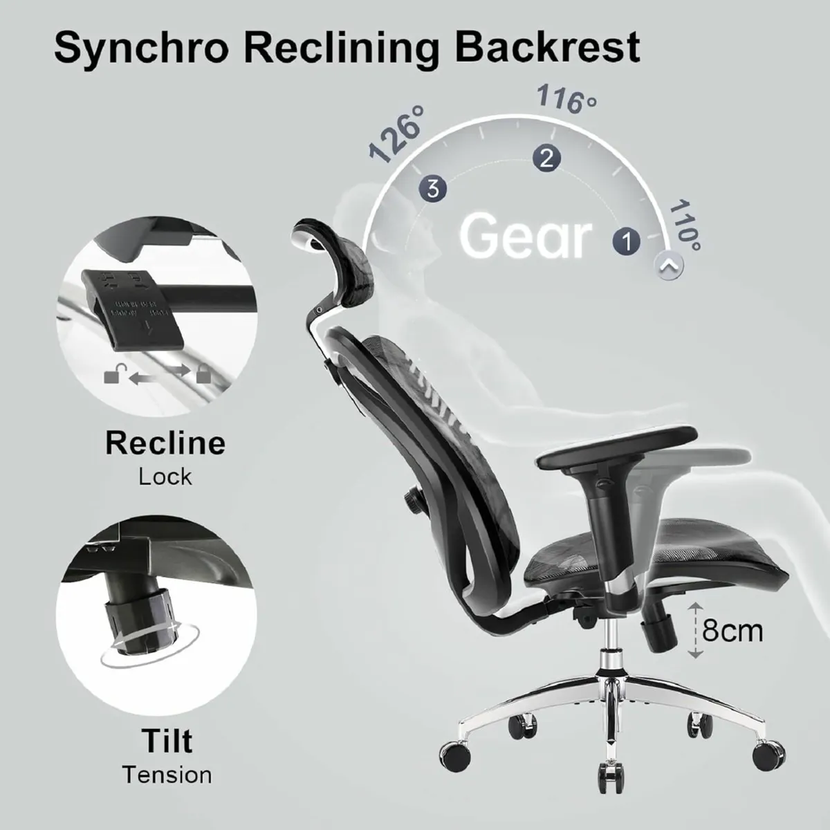 Ergonomic Office Chair Mesh Desk gaming Chair grey - Image 2