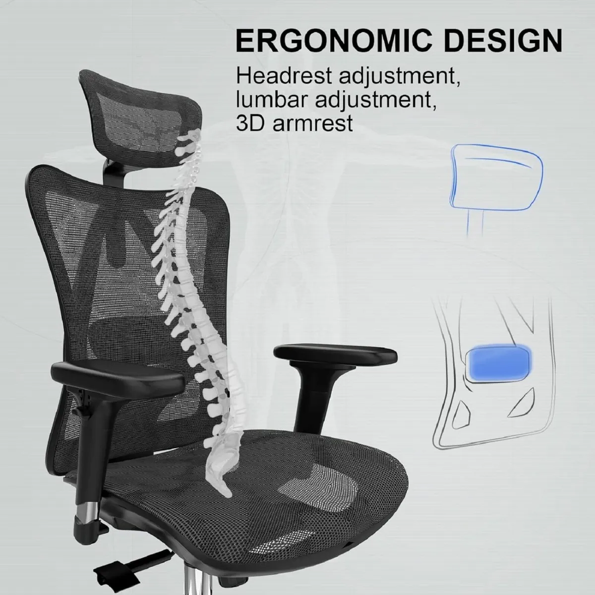 Ergonomic Office Chair Mesh Desk gaming Chair grey - Image 4