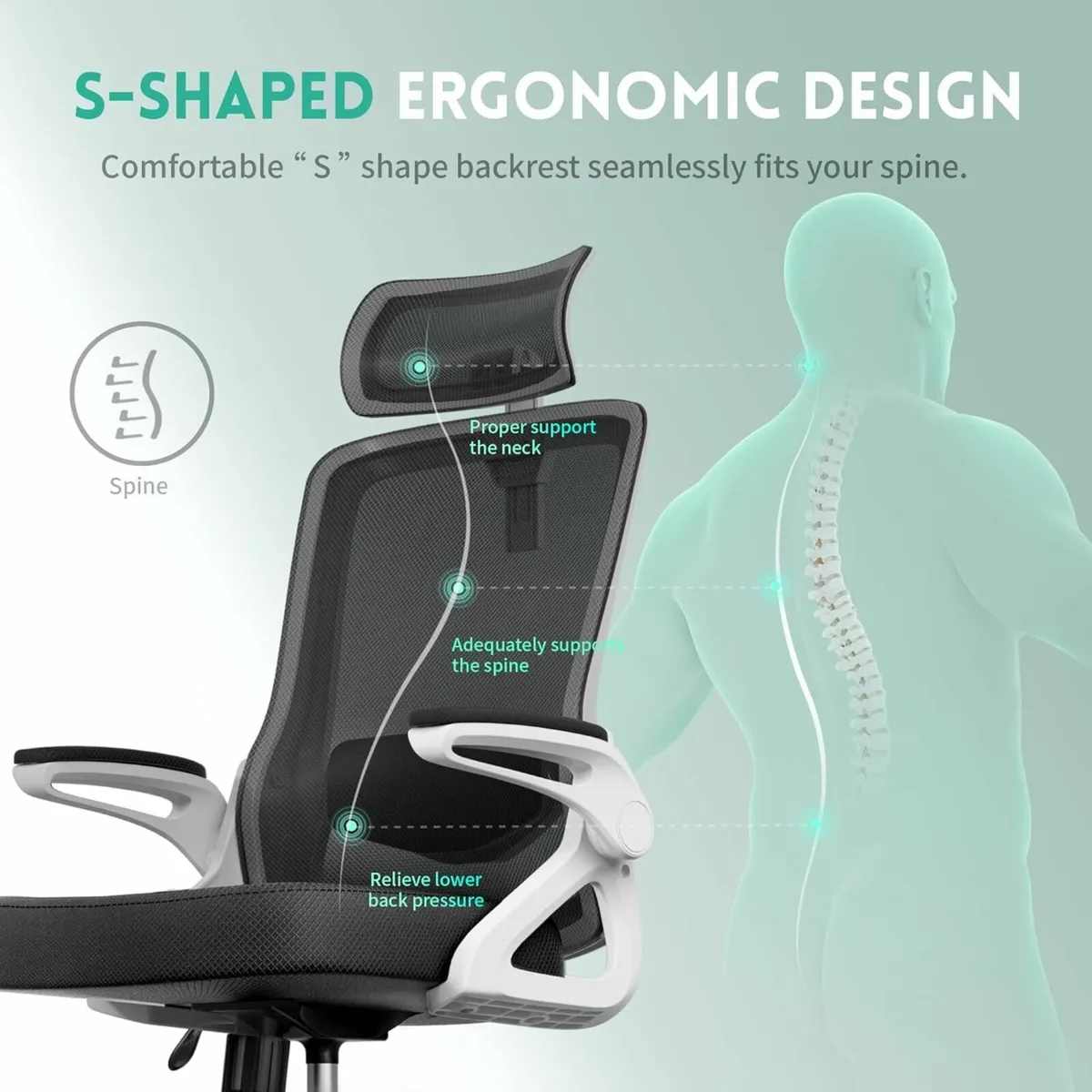 Ergonomic Office Chair, S-Shaped Mesh gaming chair - Image 2