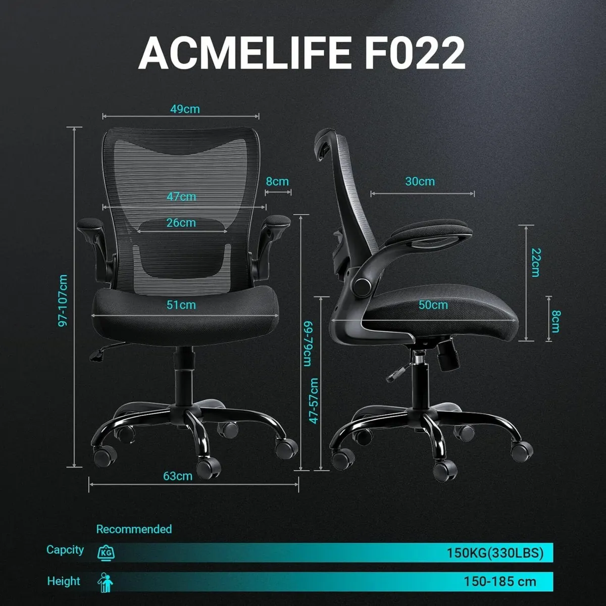 Office Chair Flip-up Armrests, Ergonomic Chair - Image 3