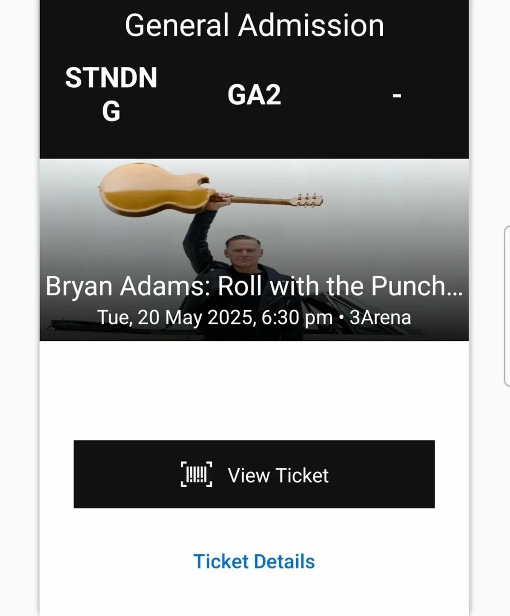 2 tickets for bryan adams Tuesday night - Image 2