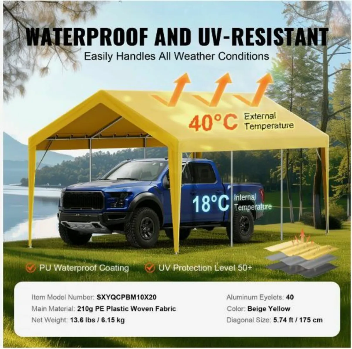 Carport Replacement Canopy Cover 10 x 20 ft - Image 2