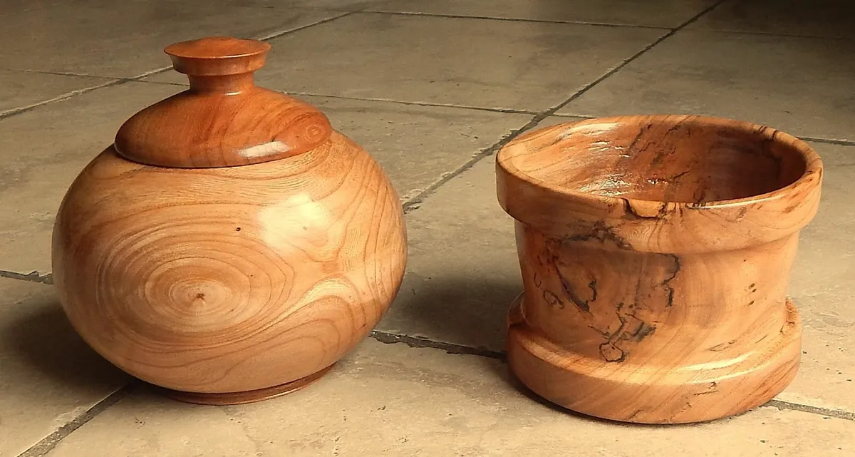 Hand Turned Wooden Bowl & Biscuit Barrel - Image 1