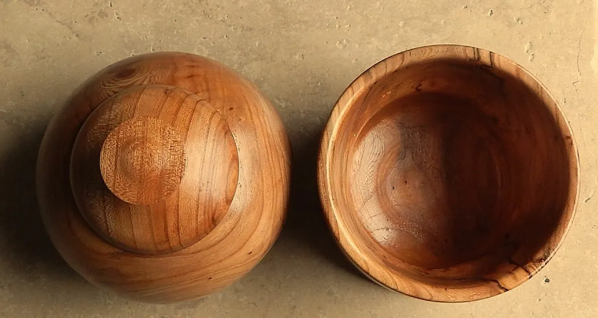 Hand Turned Wooden Bowl & Biscuit Barrel - Image 2
