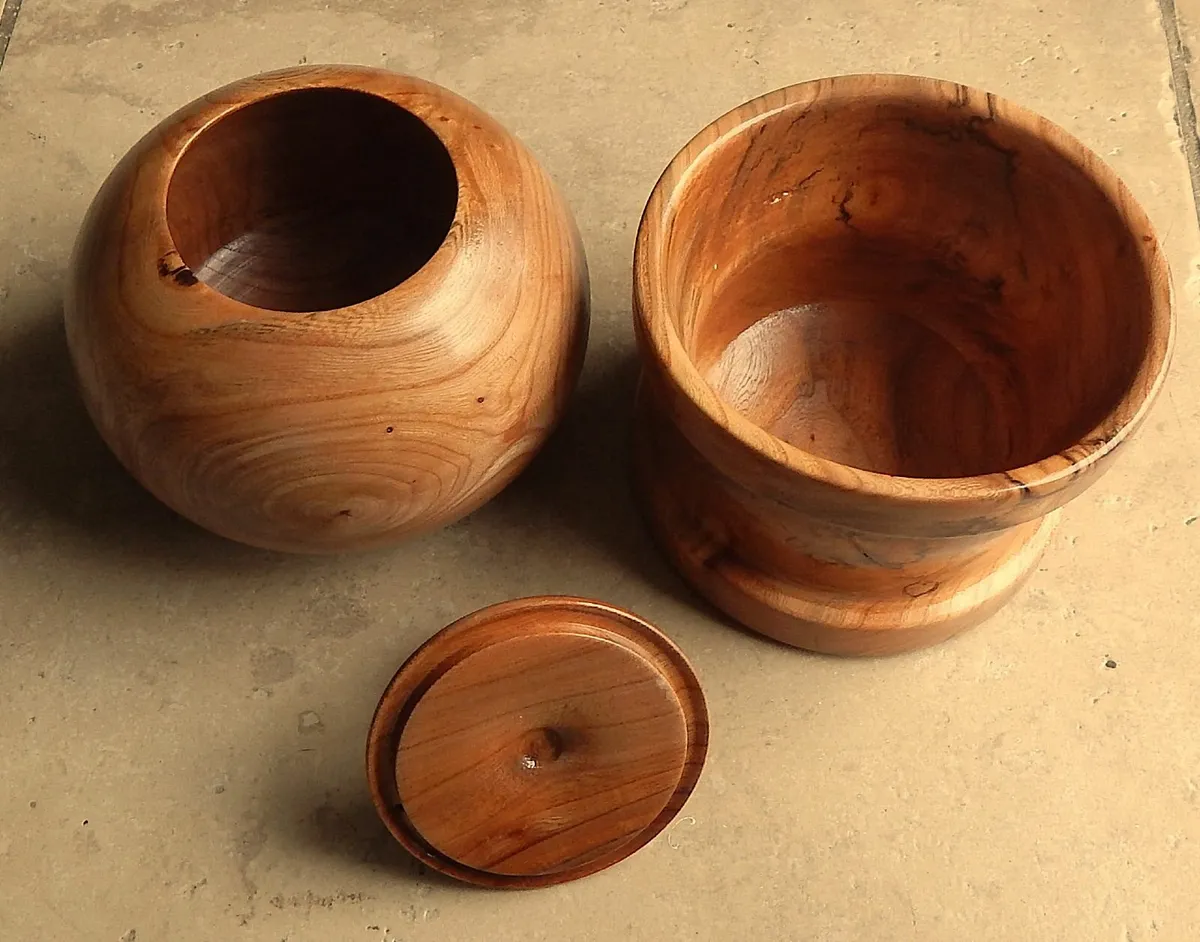 Hand Turned Wooden Bowl & Biscuit Barrel - Image 3