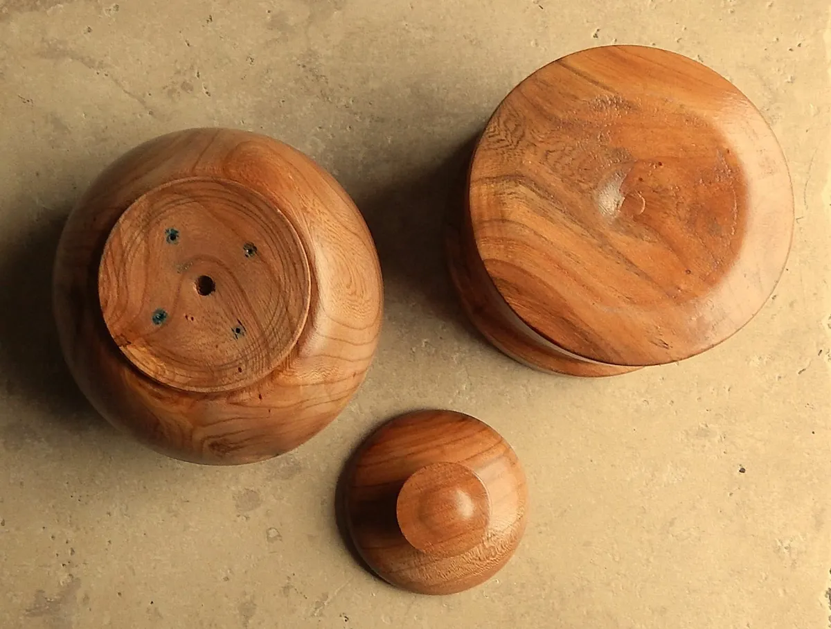 Hand Turned Wooden Bowl & Biscuit Barrel - Image 4
