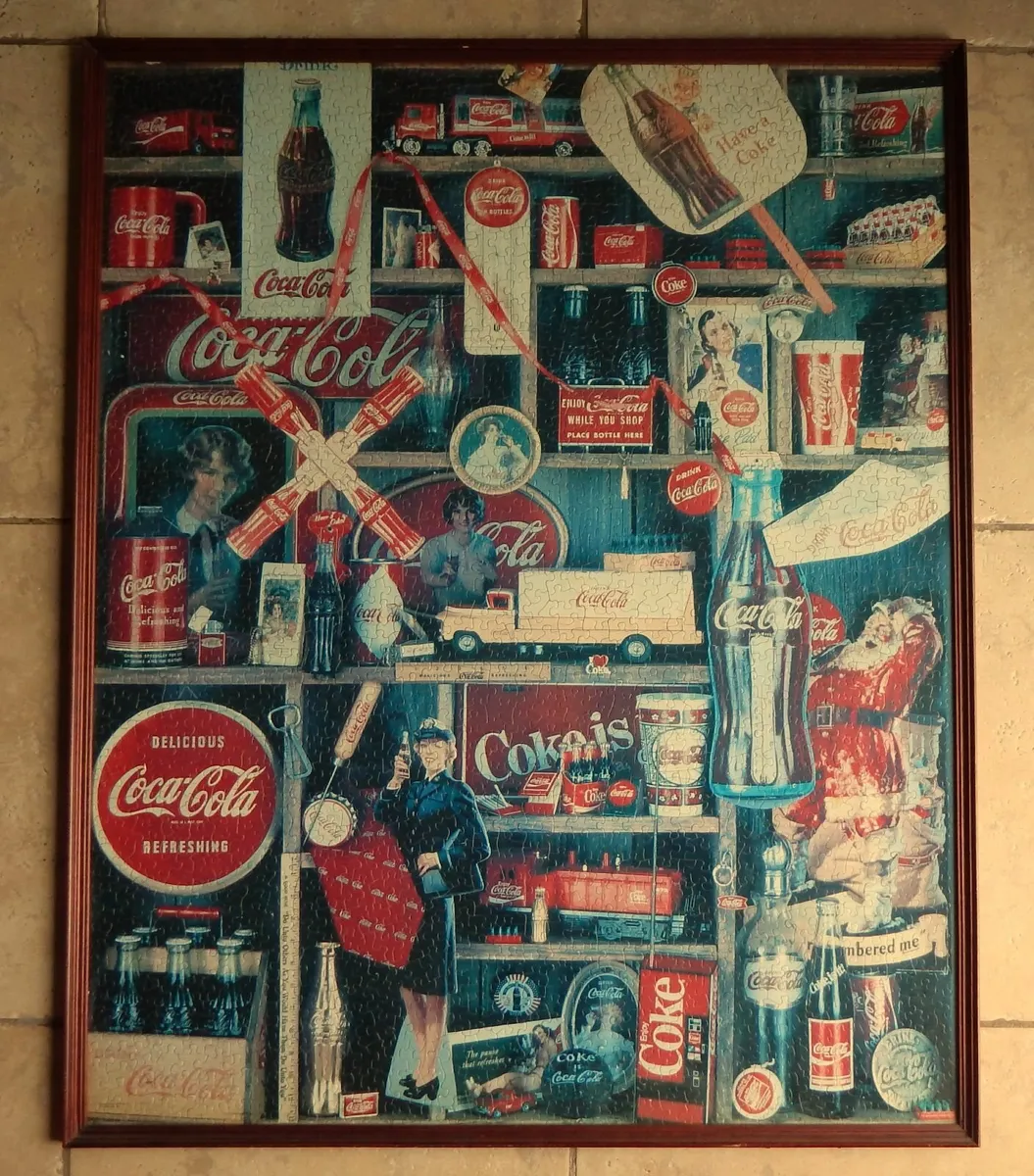 Large Vintage Framed Coca Cola Advertising Jigsaw - Image 1