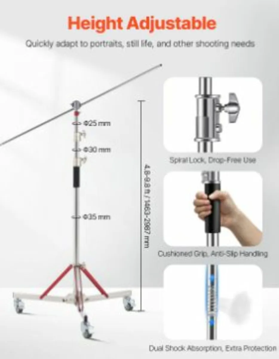 Heavy Duty Light Stand with Casters Max Height 10. - Image 2