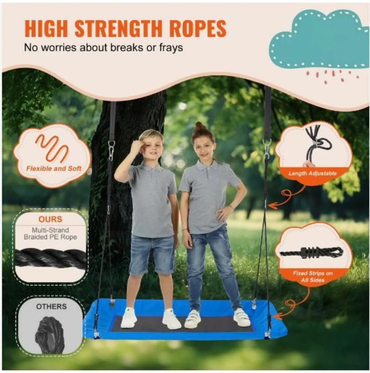 Platform Swing 60 Inch Platform Tree Swing for Kid - Image 3