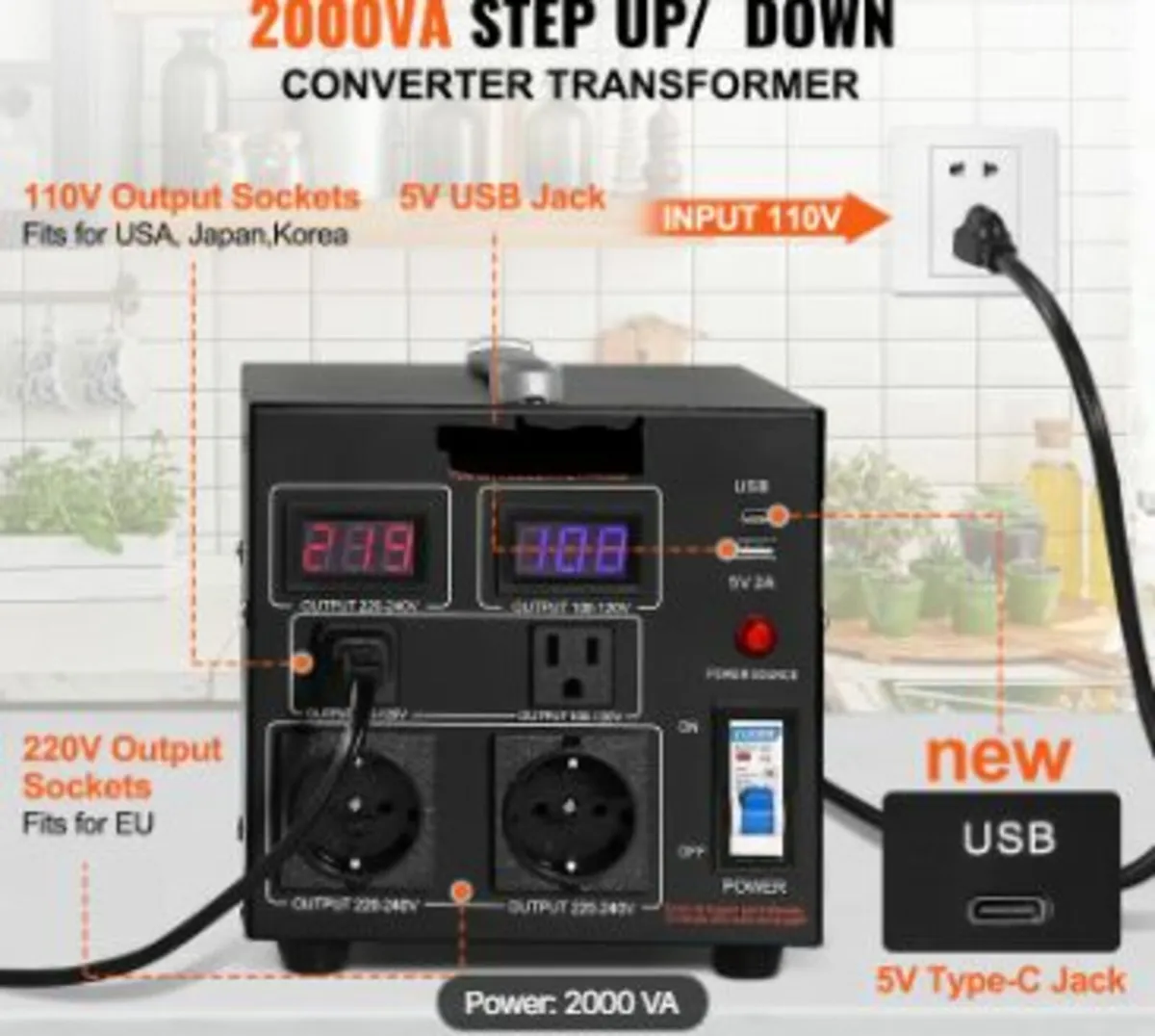 Voltage Converter Transformer, 2000VA, - Image 2