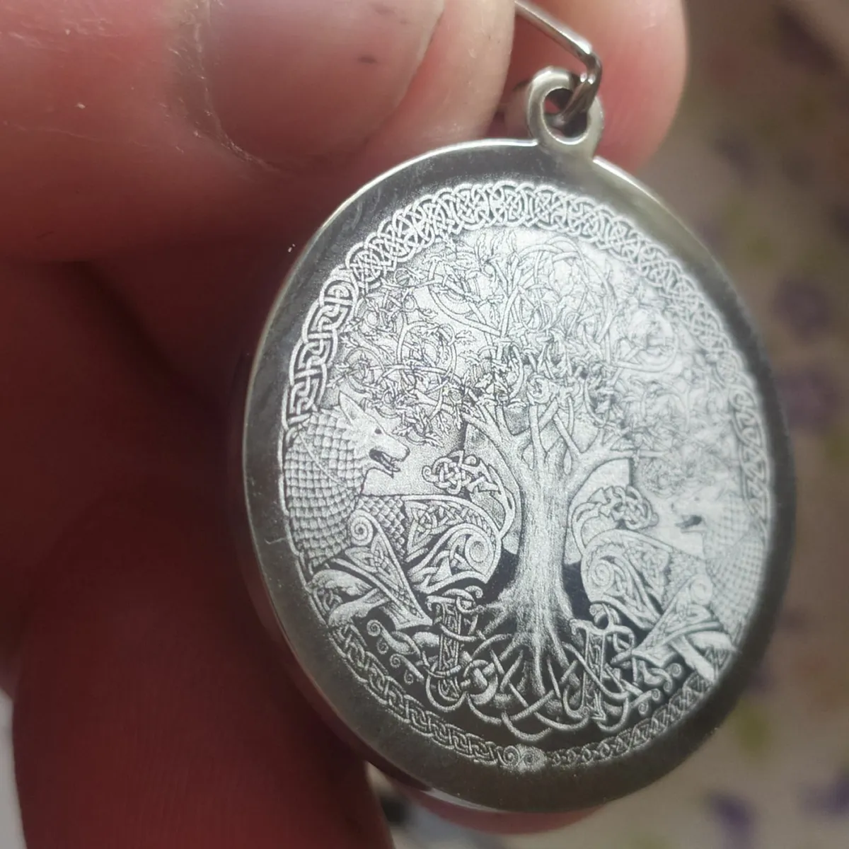 Celtic wolves protection tree on life pendant - Image 1