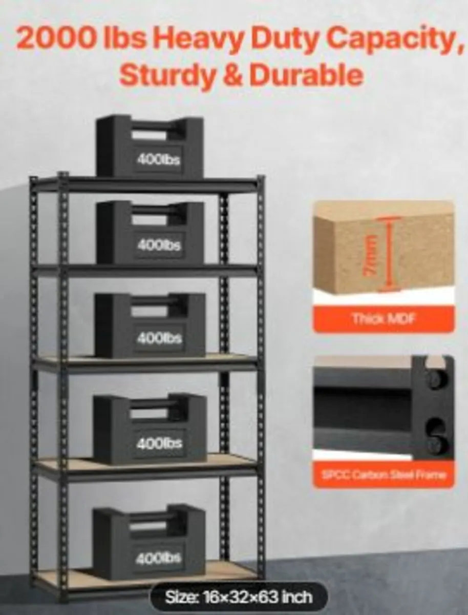 Storage Shelves 16" D x 32" W x 62.8" H - Image 2