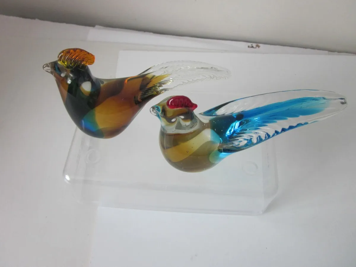 Pair of Hand Blown Art Glass Rooster Figurine - Image 1