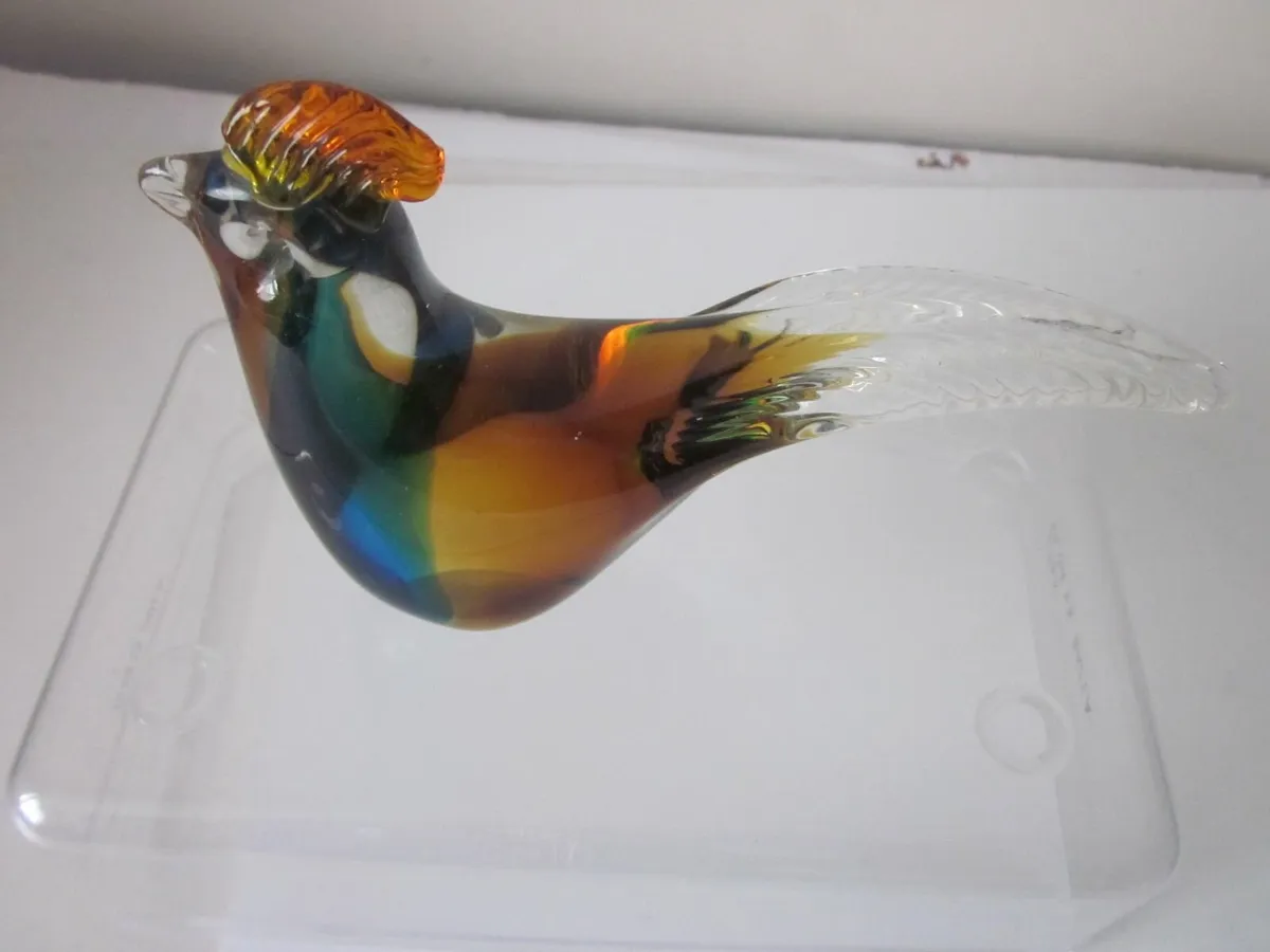 Pair of Hand Blown Art Glass Rooster Figurine - Image 2