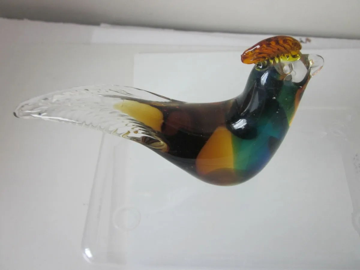 Pair of Hand Blown Art Glass Rooster Figurine - Image 3