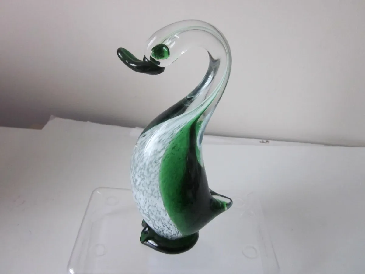 Green /Speckle White Art Glass Swan/ Duck - Image 1