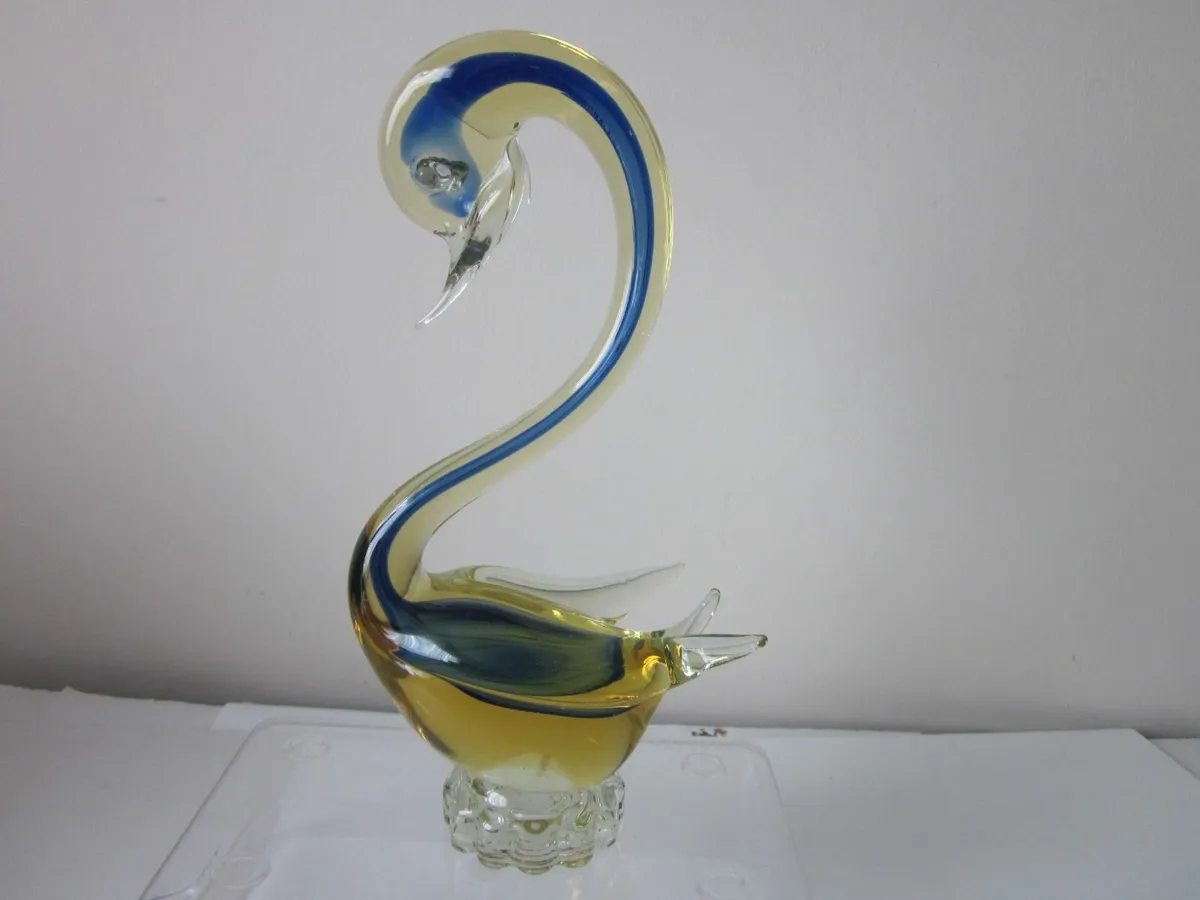 Murano  Blue & Amber  Sommerso Glass Swan/Duck - Image 1