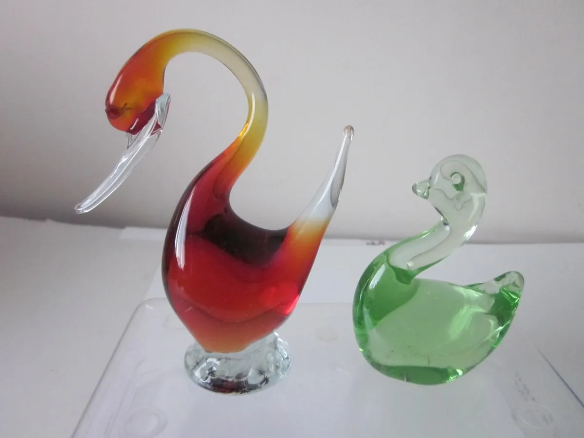 Two Hand Blown  Art Glass Swan/ Duck Figurines - Image 1