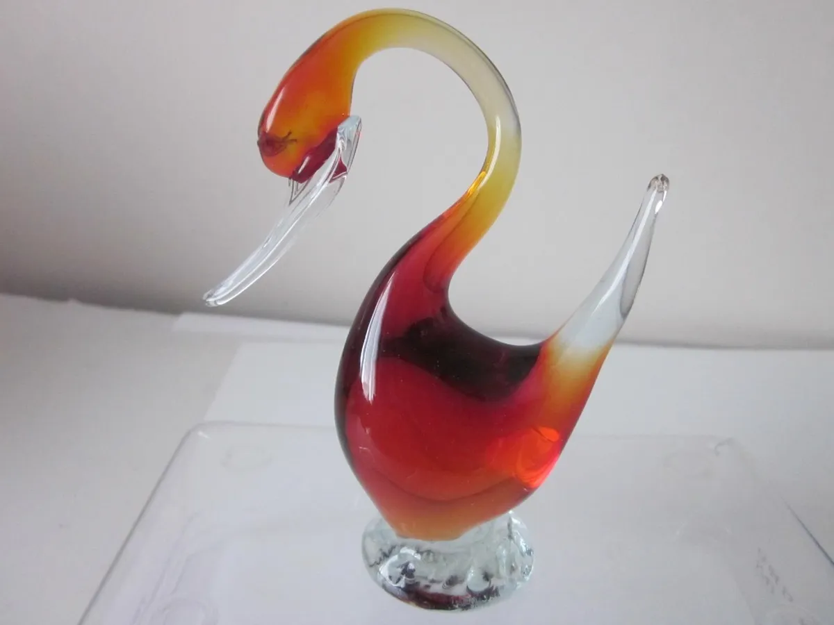 Two Hand Blown  Art Glass Swan/ Duck Figurines - Image 3