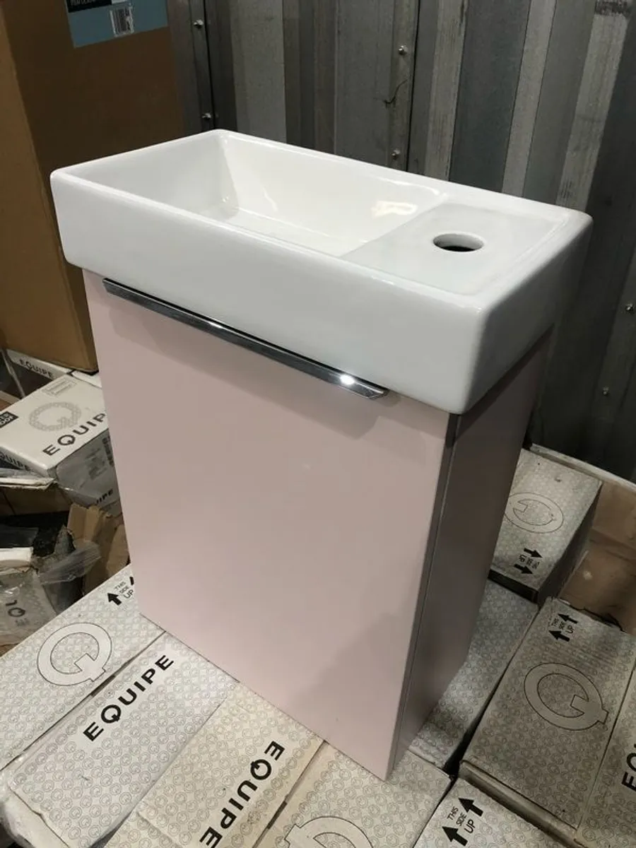 Dusty Pink Wall Mounted Vanity Unit & Basin - Image 1