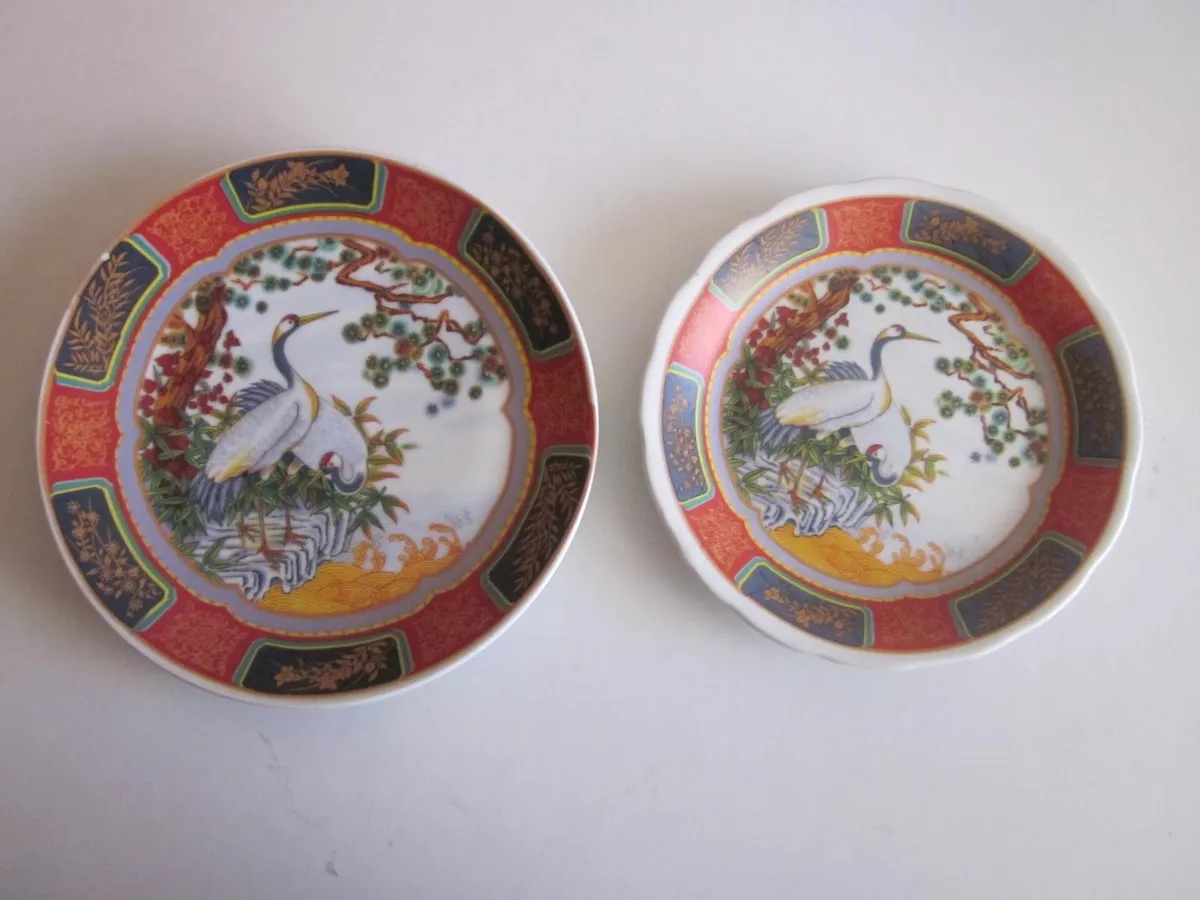 Two Asian Plates Decorated Stork Birds/Water - Image 1
