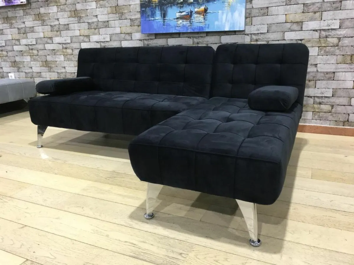 Black velvet corner Sofa Bed 198cm - Image 1