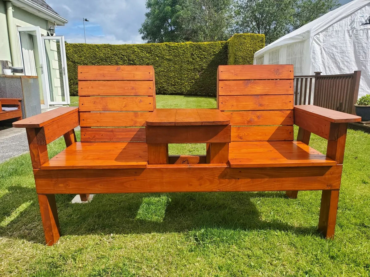 Double Chair Bench with Centre Table - Image 1