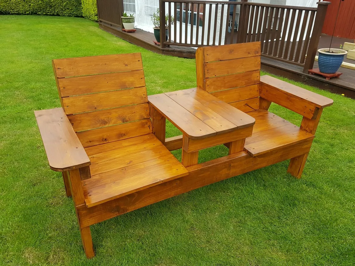 Double Chair Bench with Centre Table - Image 2