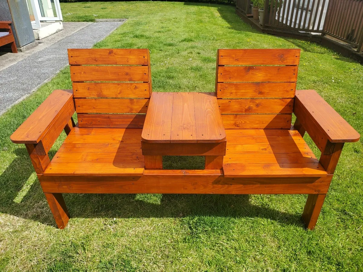 Double Chair Bench with Centre Table - Image 3