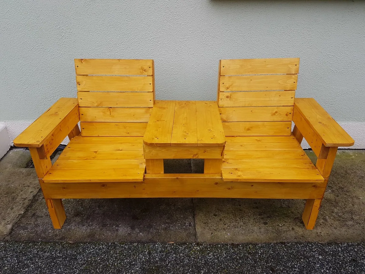 Double Chair Bench with Centre Table - Image 4