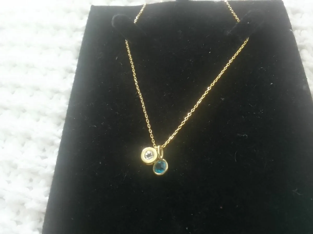 STERLING SILVER GOLD DOUBLE TOPAZ PENDANT 18 "NEW - Image 1