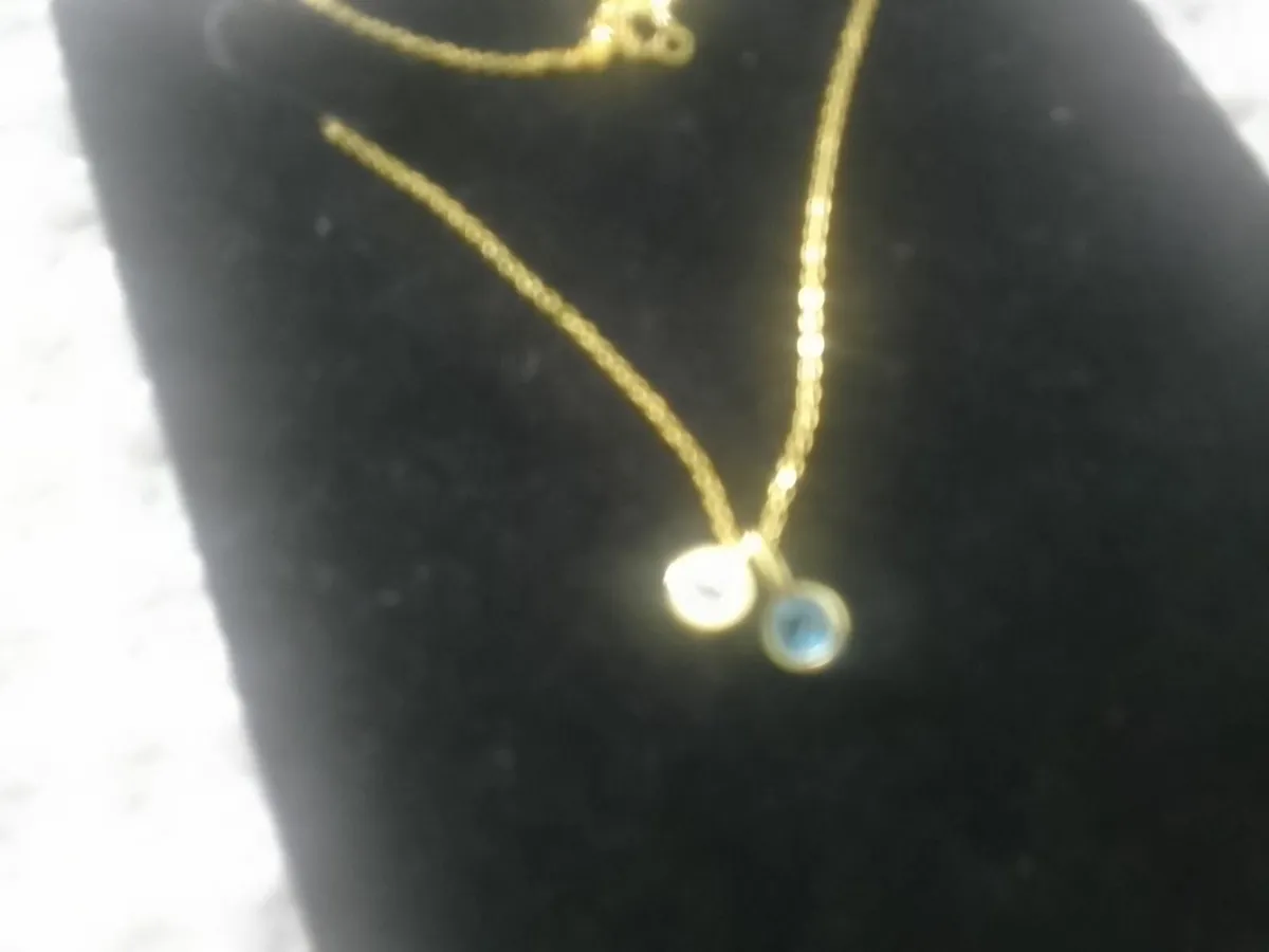 STERLING SILVER GOLD DOUBLE TOPAZ PENDANT 18 "NEW - Image 2