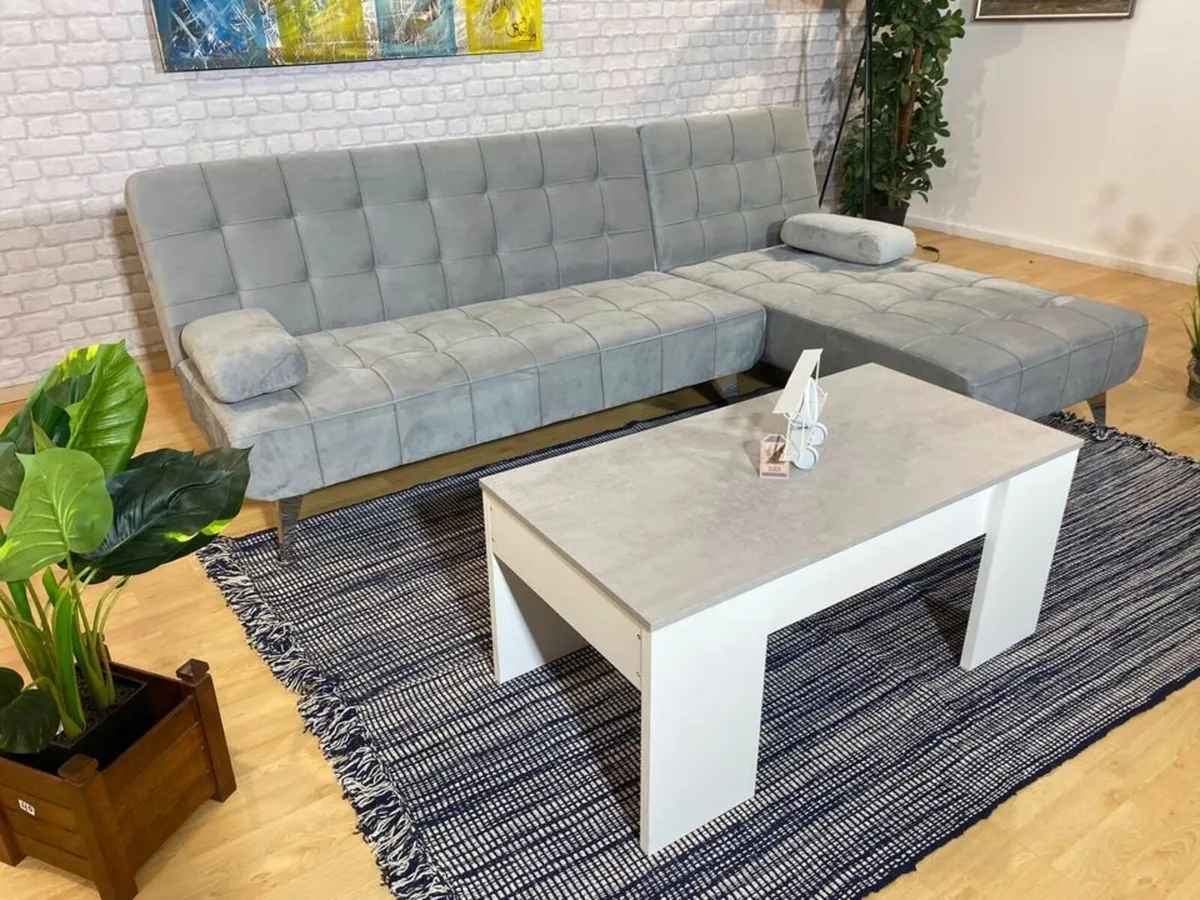 Light grey velvet corner  Sofa Bed Large. 236cm - Image 4