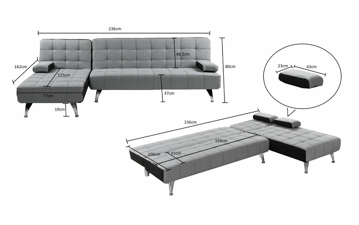 Dark grey fabric corner Sofa Bed Large. 236cm - Image 4