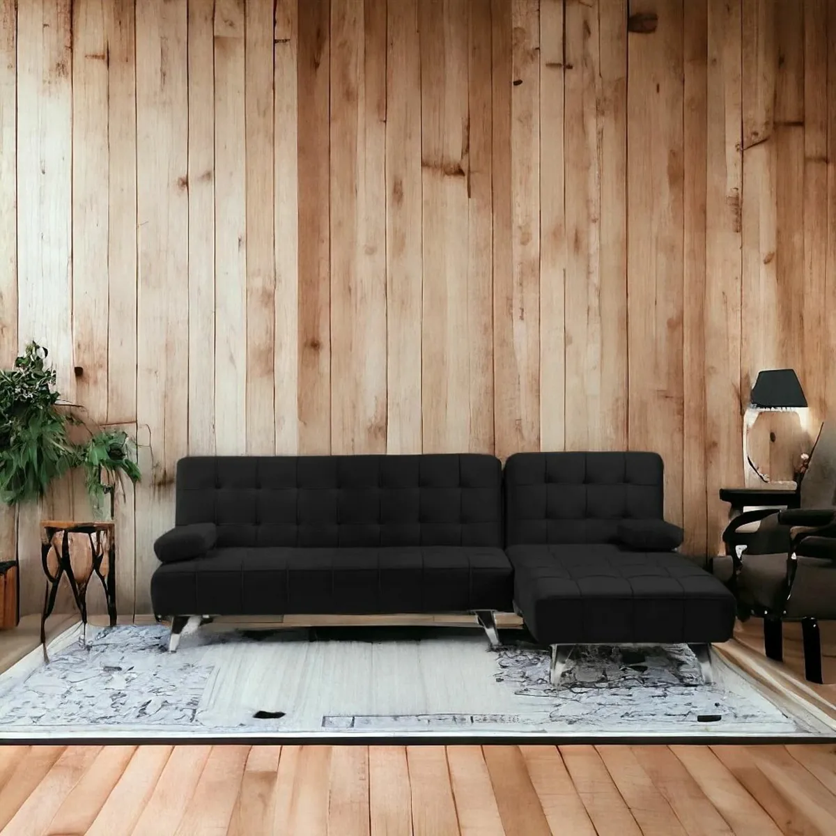 Black velvet corner Sofa Bed Large. 236cm - Image 1