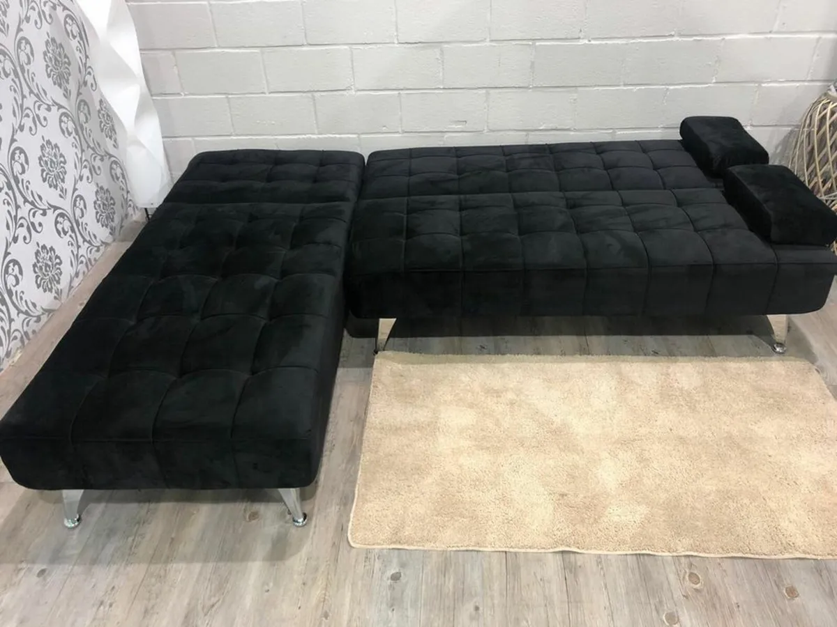 Black velvet corner Sofa Bed Large. 236cm - Image 3