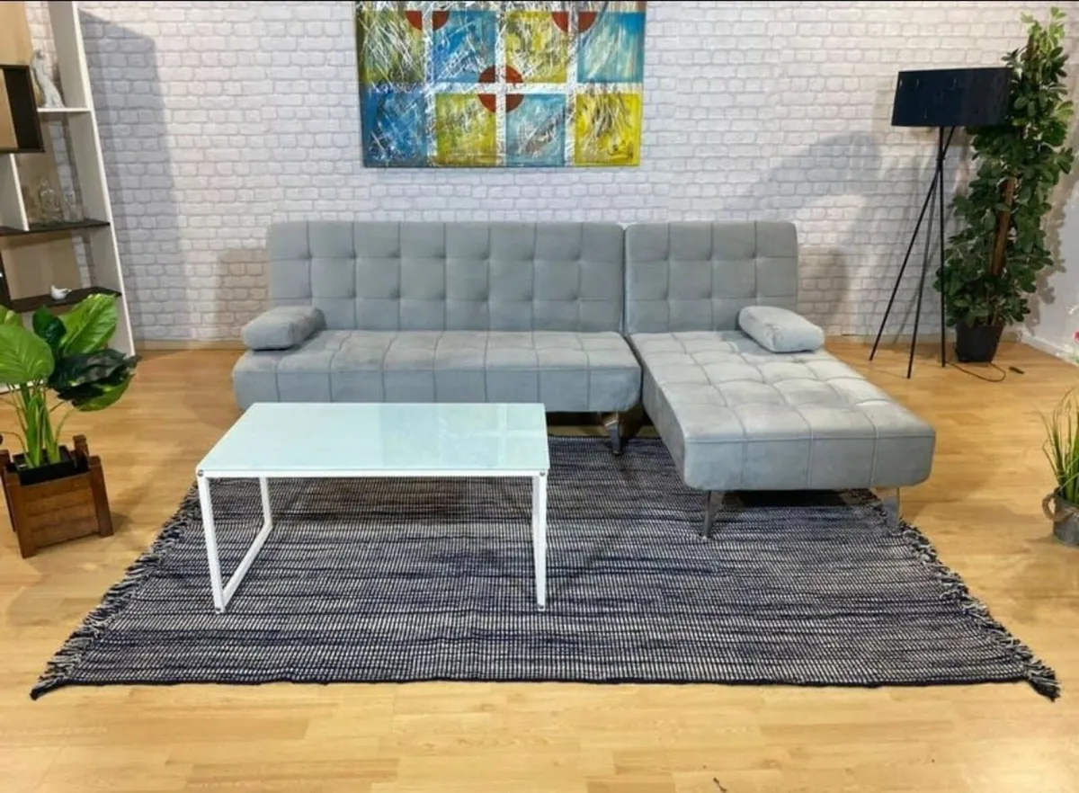 Light grey velvet corner Sofa Bed Large. 236cm - Image 2