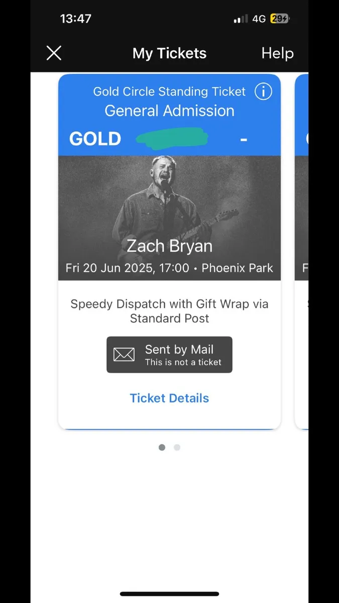X2 Zach Bryan gold circle tickets