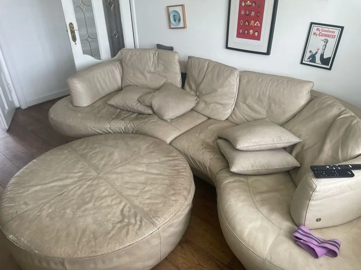 Cream Leather Couch and Cream Leather footrest - Image 2