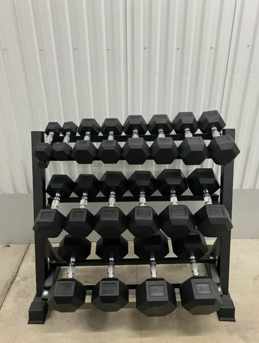 2.5-25kg Hex Dumbbell Set With 3 Tier Rack - Image 1
