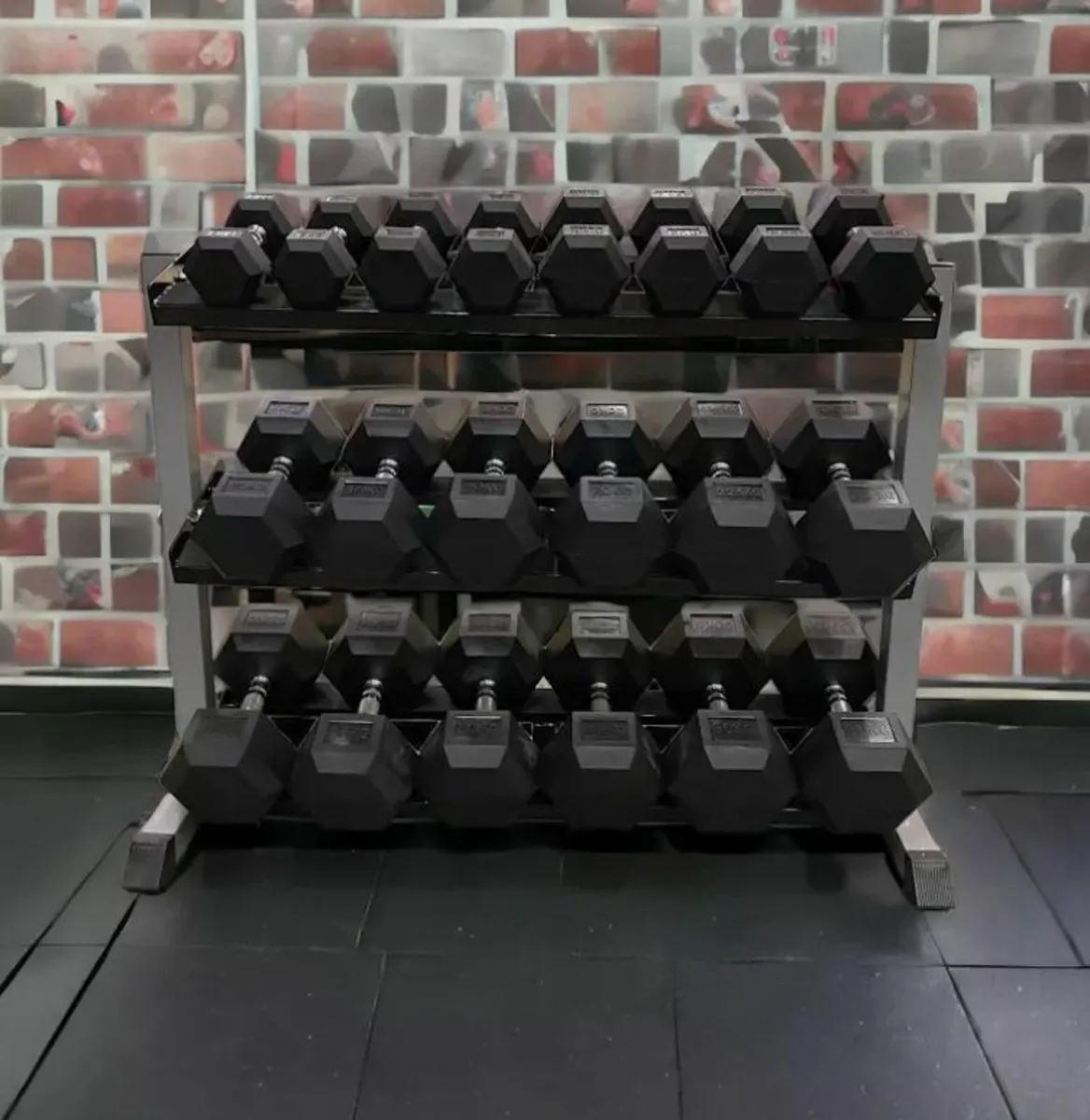 2.5KG - 30KG Rubber Hex Dumbbells Set + 3Tier Rack - Image 2