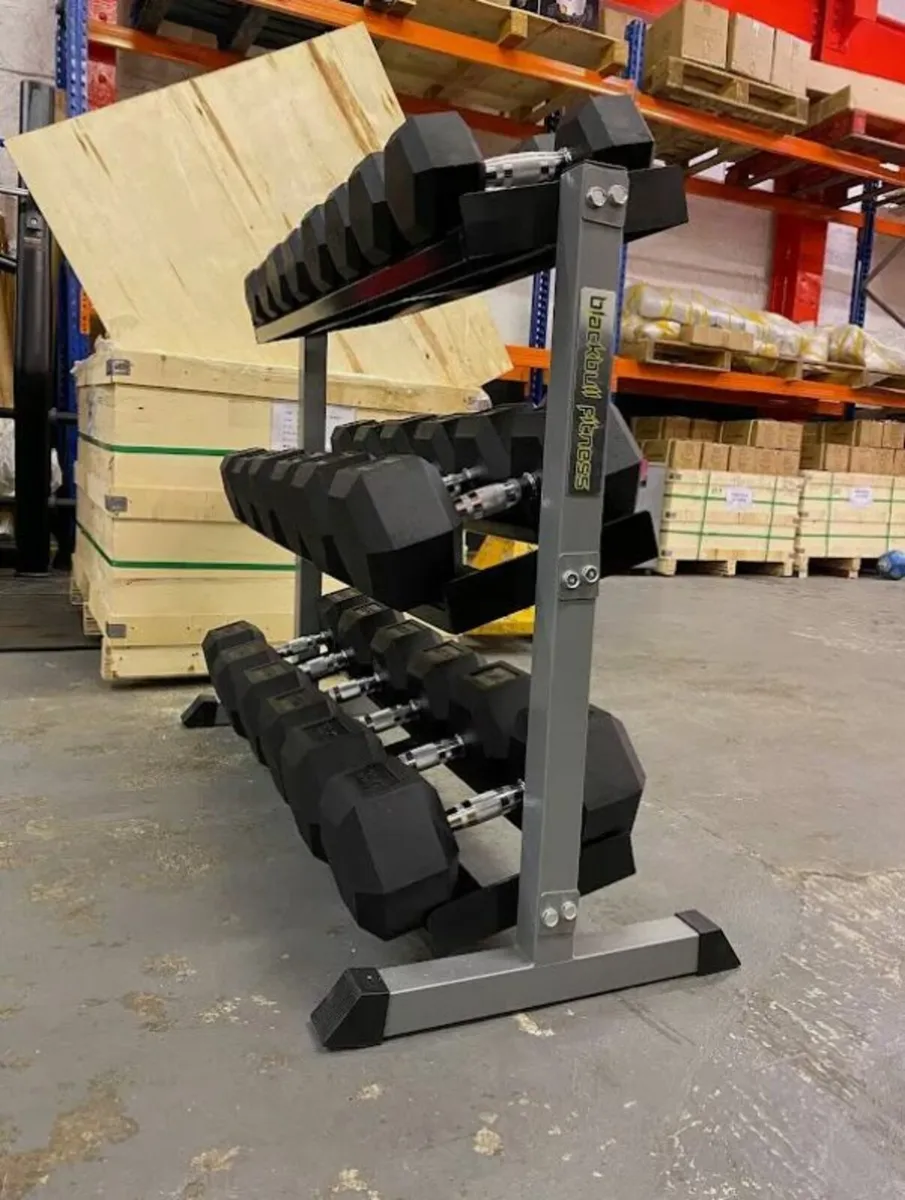 2.5KG - 30KG Rubber Hex Dumbbells Set + 3Tier Rack - Image 4
