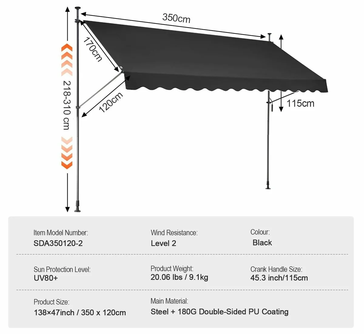 3.5 M Patio Awning Retractable Awning Sunshade She - Image 4