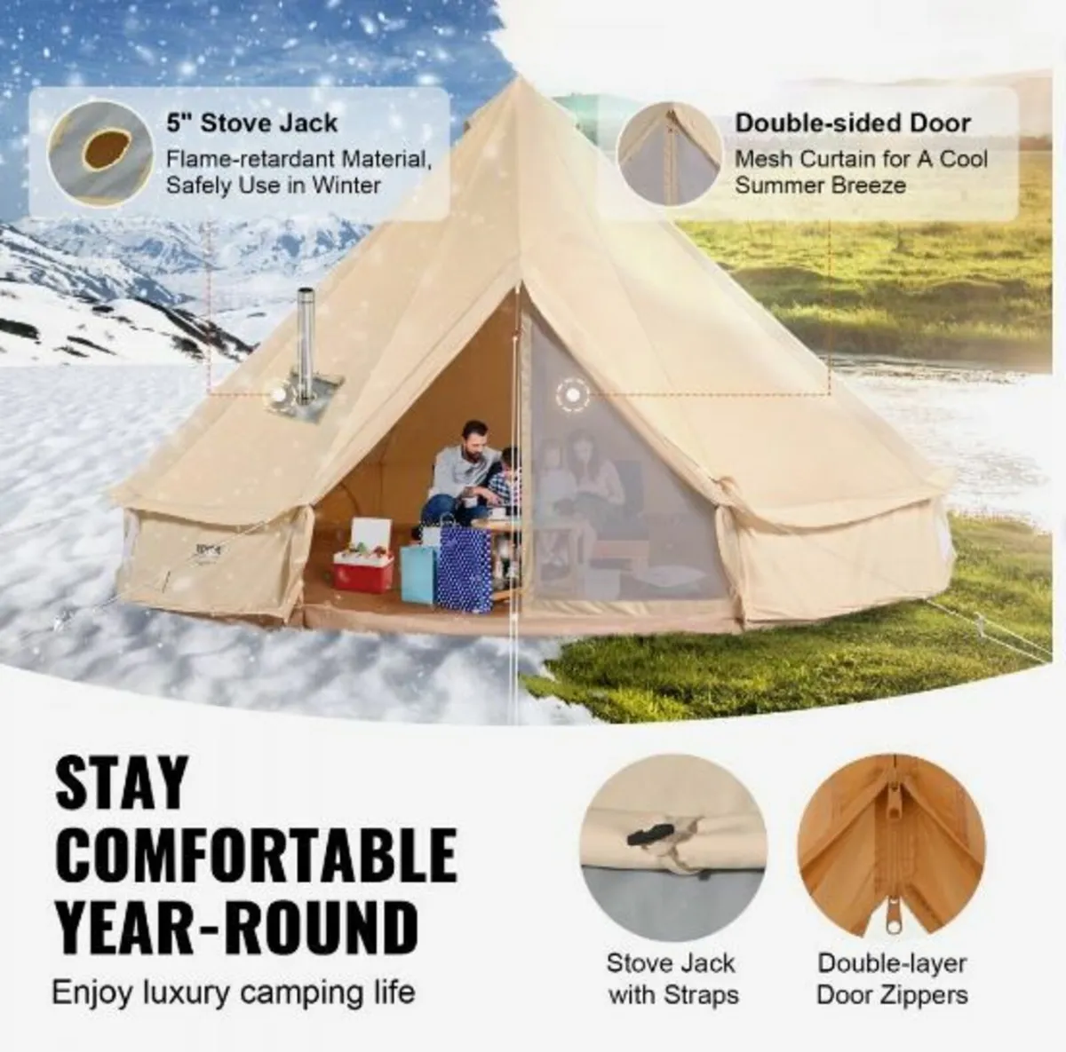 Canvas Bell Tent, 4 Seasons 3 m/9.8ft - Image 3