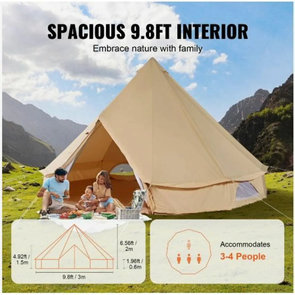Canvas Bell Tent, 4 Seasons 3 m/9.8ft - Image 4