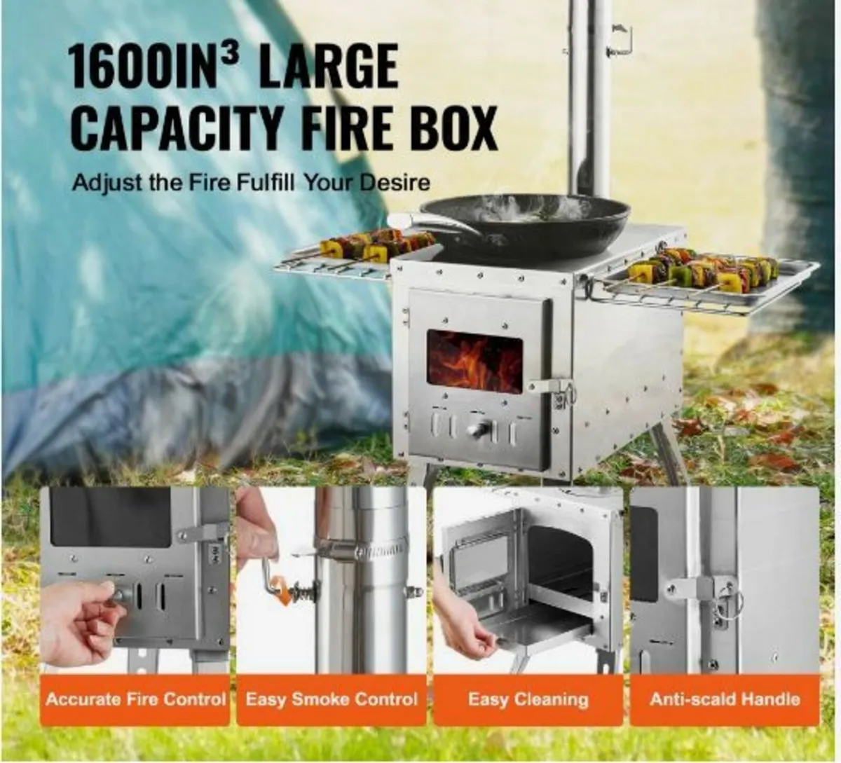 Wood Stove, 86 inch, Stainless Steel - Image 2