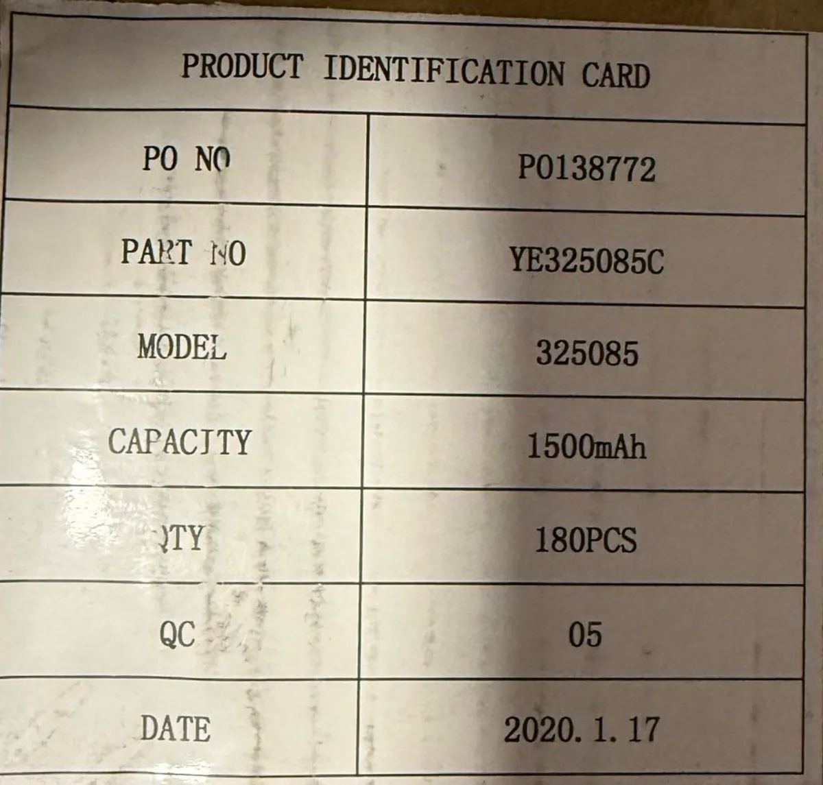 Lithium Polymer Batteries (YE325085C, 1500mAh) - Image 2