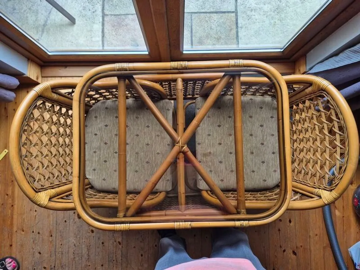 Bamboo table and 2 chairs. - Image 1