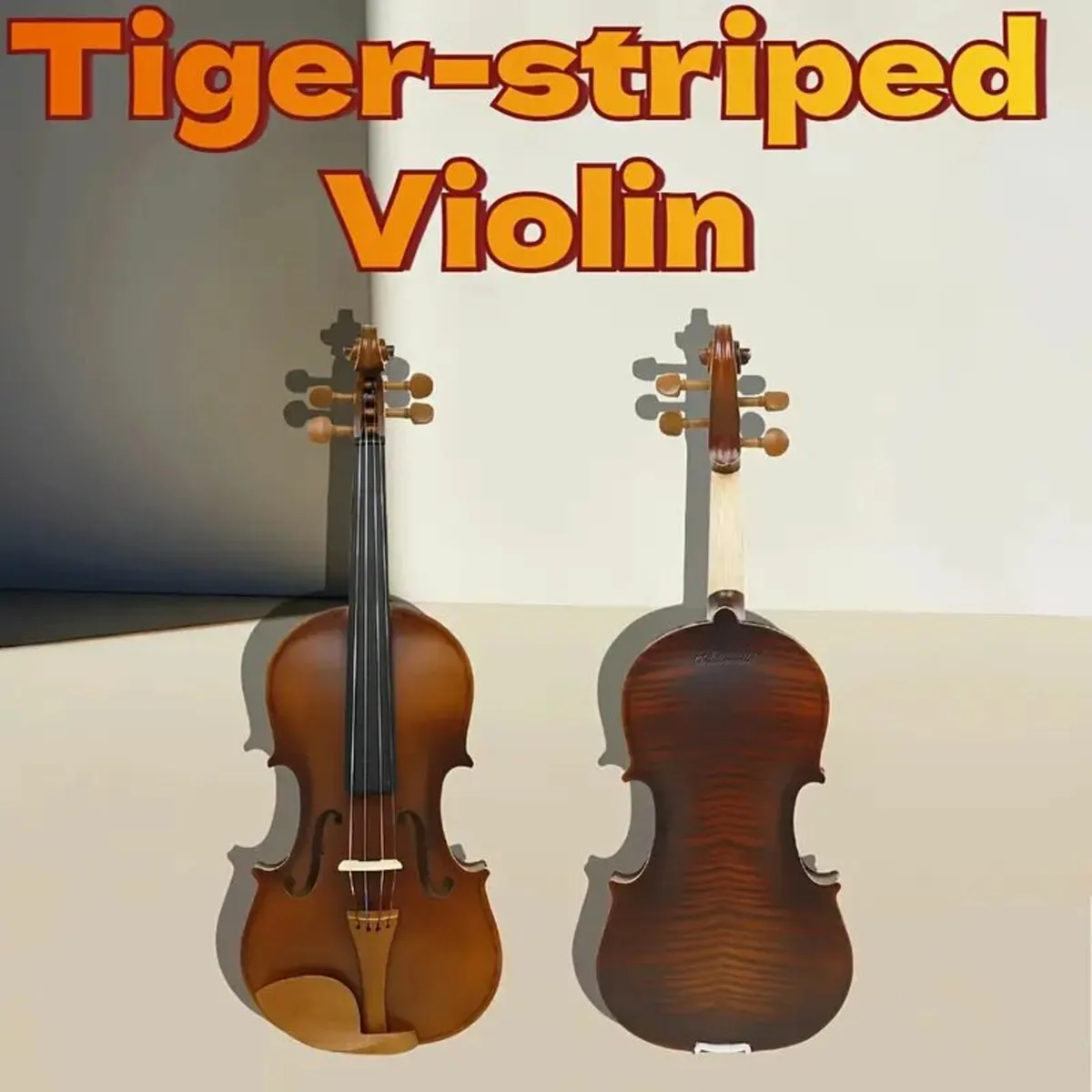Rare Solid Wood Carved Tiger Pattern Violin - Image 2